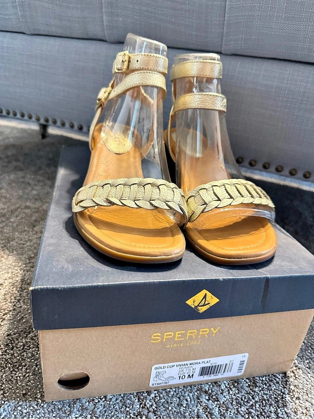 Sperry Gold Cup Vivian Mora Plat Gold Strappy Sandals US 10 M